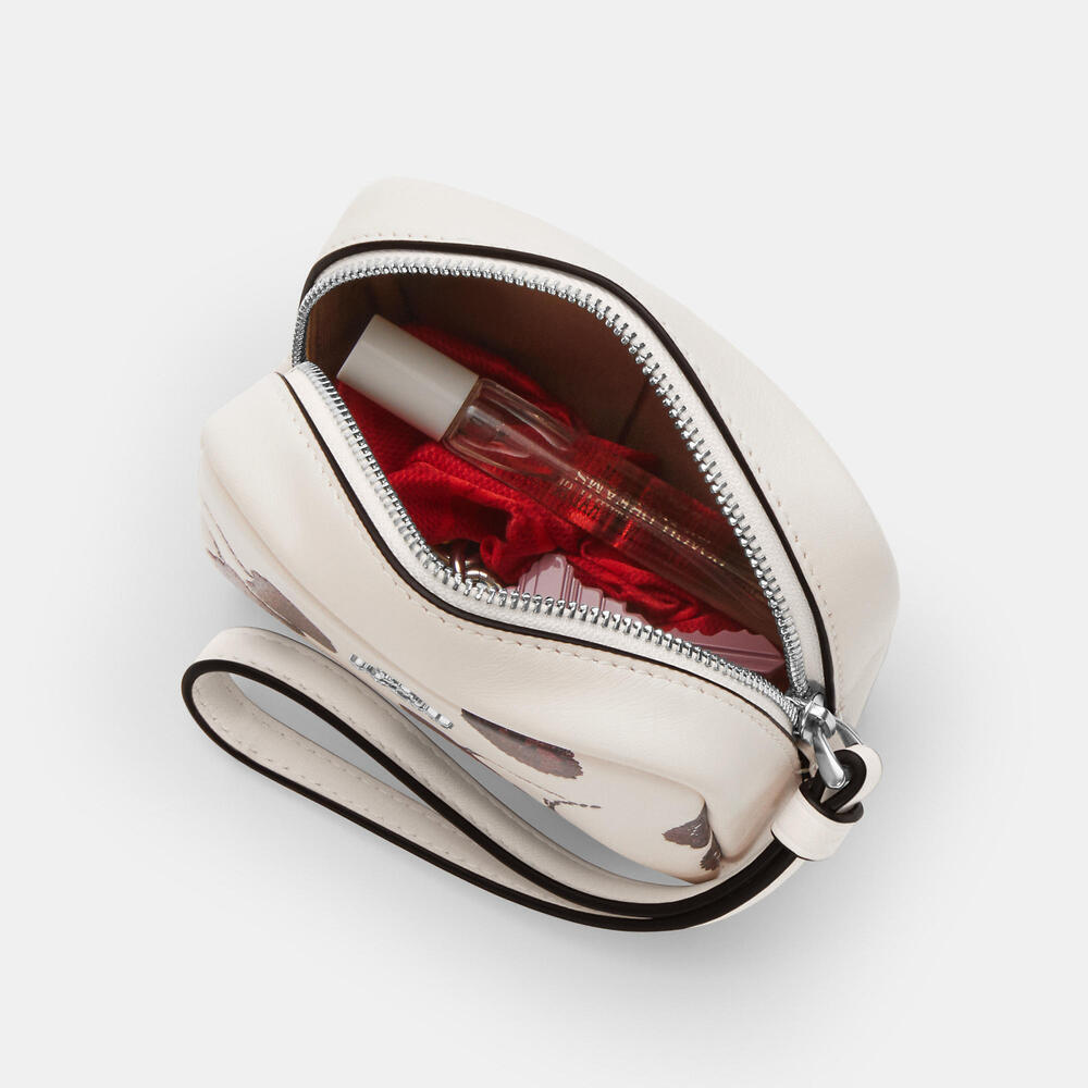 🍒🩶 Coach NWT Chalk Pouch Wristlet With sparkling Cherry Print /Silver Hardware - Picture 3 of 7